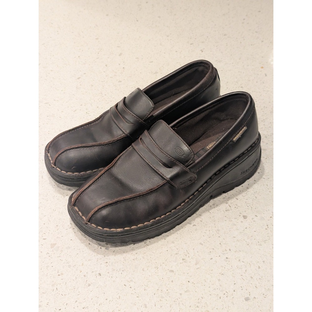 Vintage Skechers Y2K Grunge Brown Leather Chunky Oxford Loafers Women's 8.5 US - Picture 3 of 10